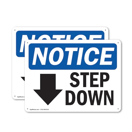 Signmission Step Down (Down Arrow), 10 in W x Rectangle, Aluminum OS-2PACK-NS-A-710-L-18458